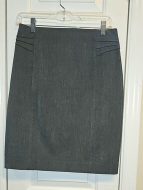 Express Charcoal Pencil Skirt with Pleat Accents